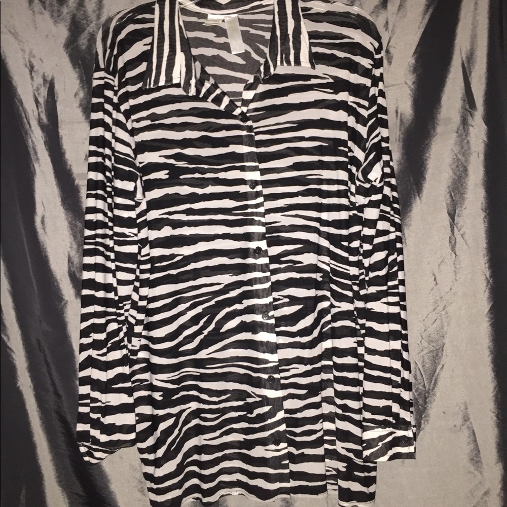 Spiegel sheer Zebra striped button front blouse.